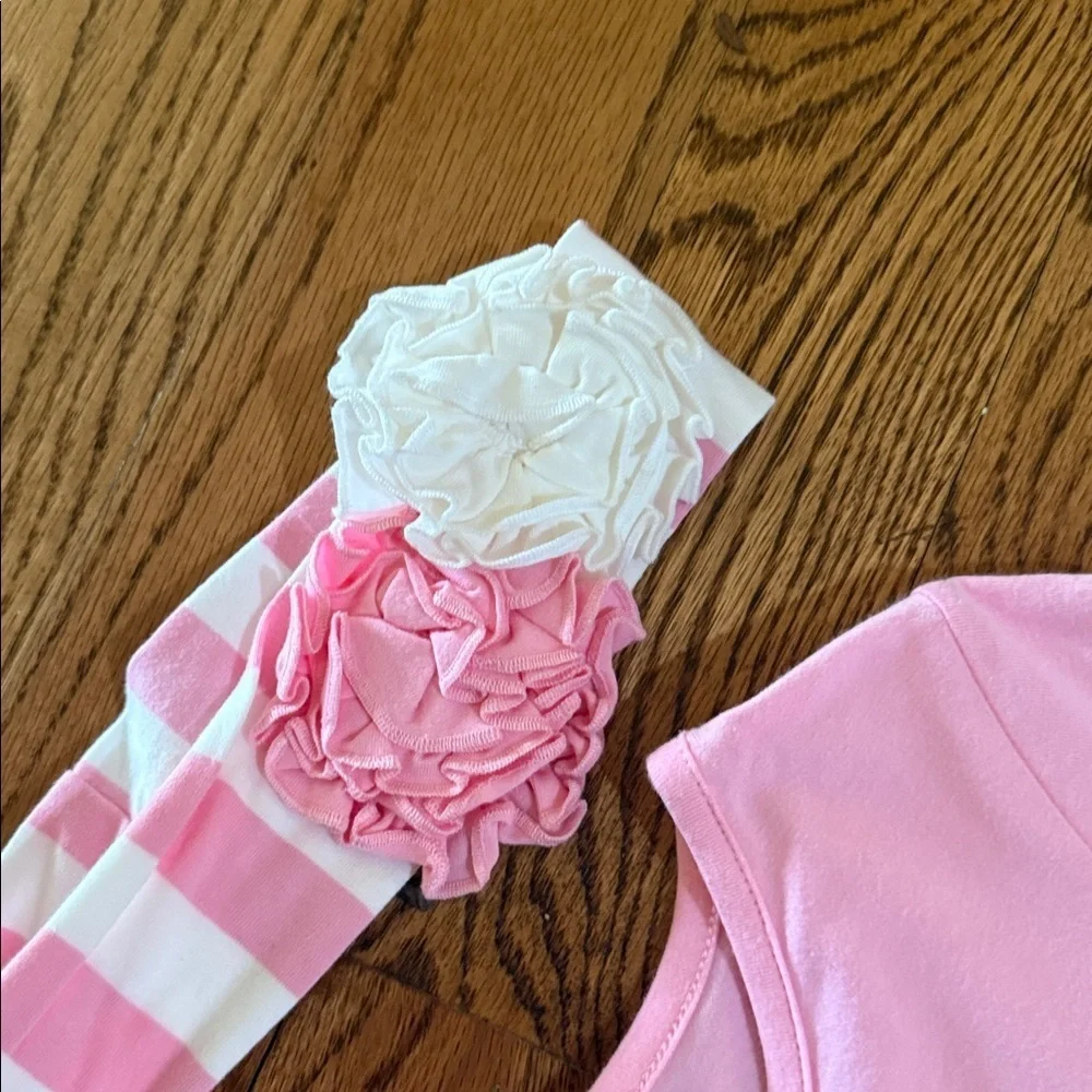 Serendipity girls long striped sleeved set and headband with ruffle details